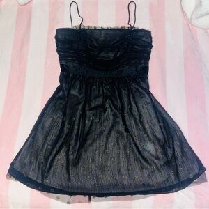 Miley Cyrus Max Azaria Y2K Black and Gold Polka Dot Party Dress Women's Size XL